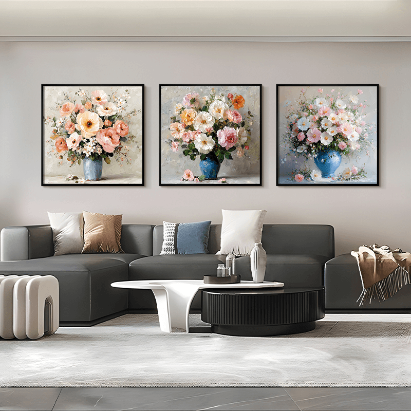 Luxury Handcrafted Texture Floral Wall Art Modern Vase Painting for Living Room Sofa Background