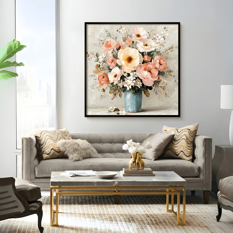 Luxury Handcrafted Texture Floral Wall Art Modern Vase Painting for Living Room Sofa Background