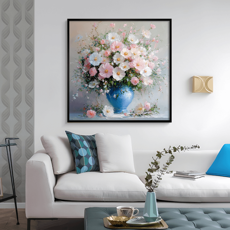 Luxury Handcrafted Texture Floral Wall Art Modern Vase Painting for Living Room Sofa Background