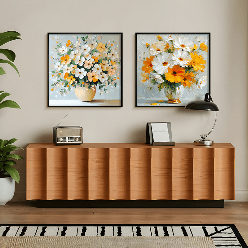 Luxury Handcrafted Texture Floral Wall Art Modern Vase Painting for Living Room Sofa Background